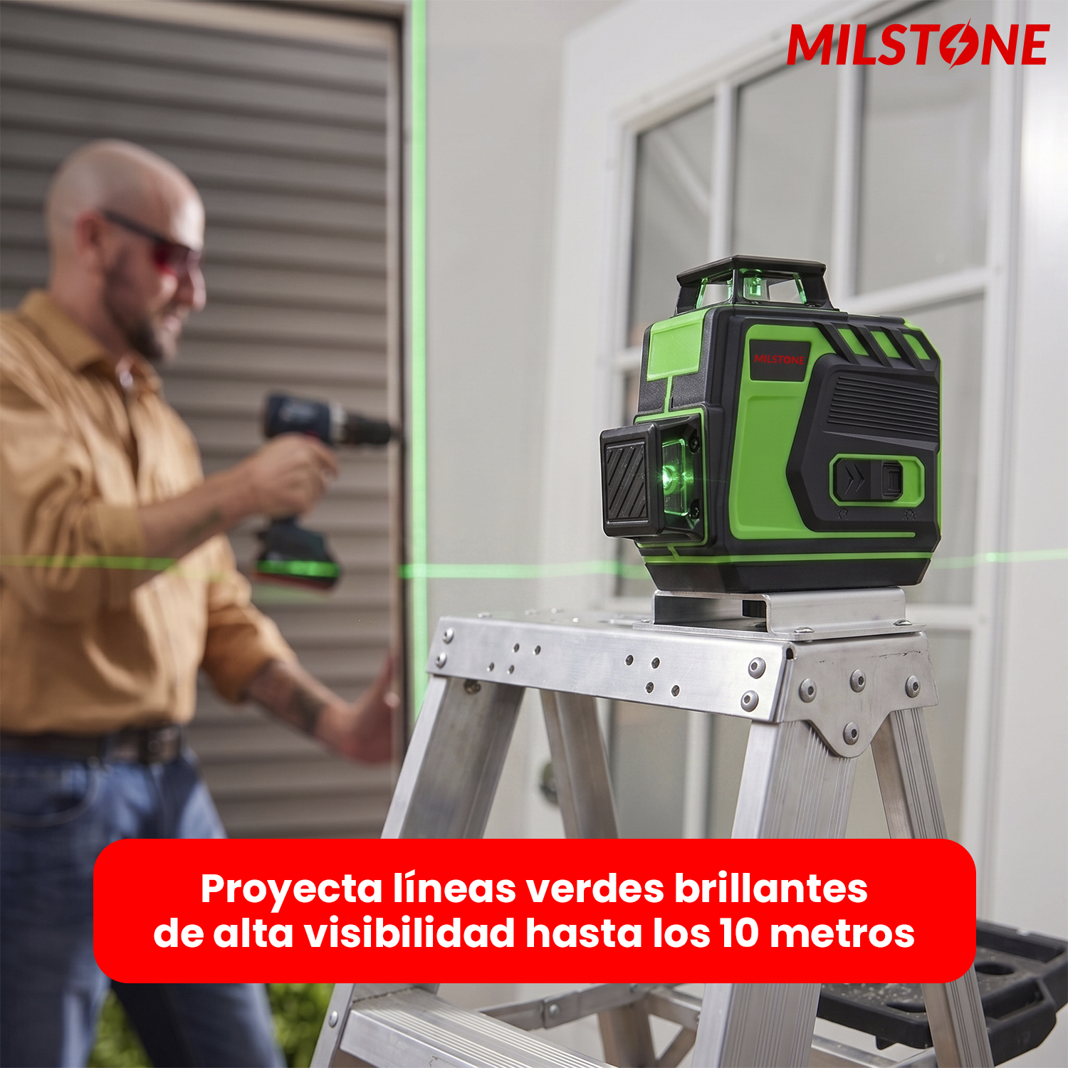 NIVELADOR LASER 12 LINEAS COLOR AZÚL BASE METÁLICA - 5