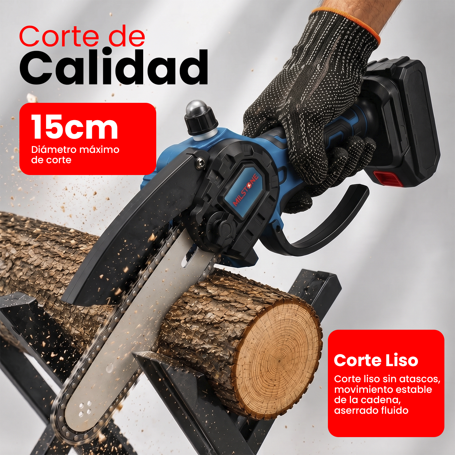 MOTOSIERRA INALÁMBRICA DE MANO 6 PULGADAS + 2 BATERÍAS Y ACEITE - 4