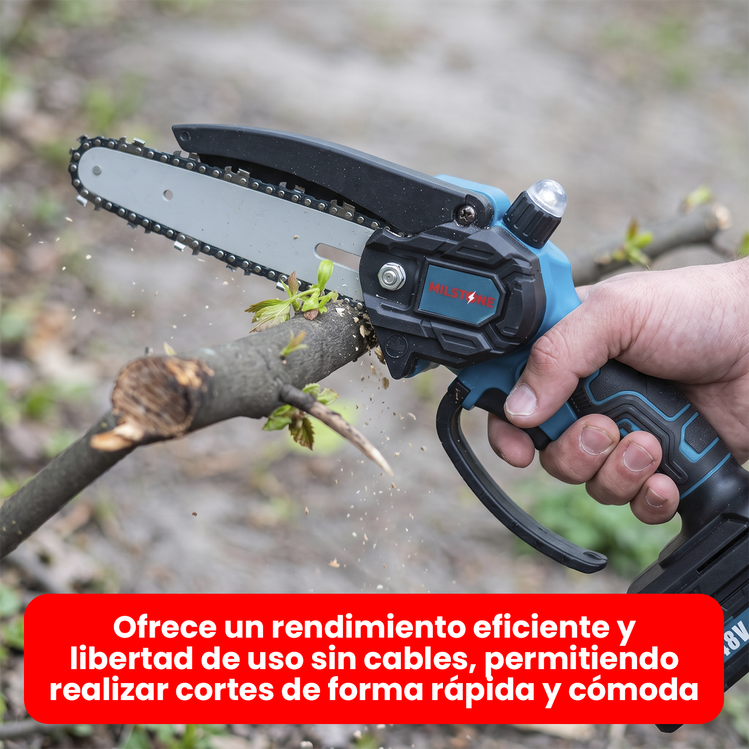MOTOSIERRA INALÁMBRICA DE MANO 6 PULGADAS + 2 BATERÍAS Y ACEITE - 6