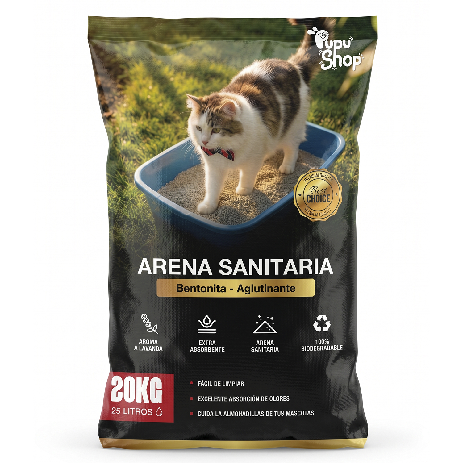 ARENA SANITARIA PARA GATOS 20KG / 25LTS BENTONITA - 1