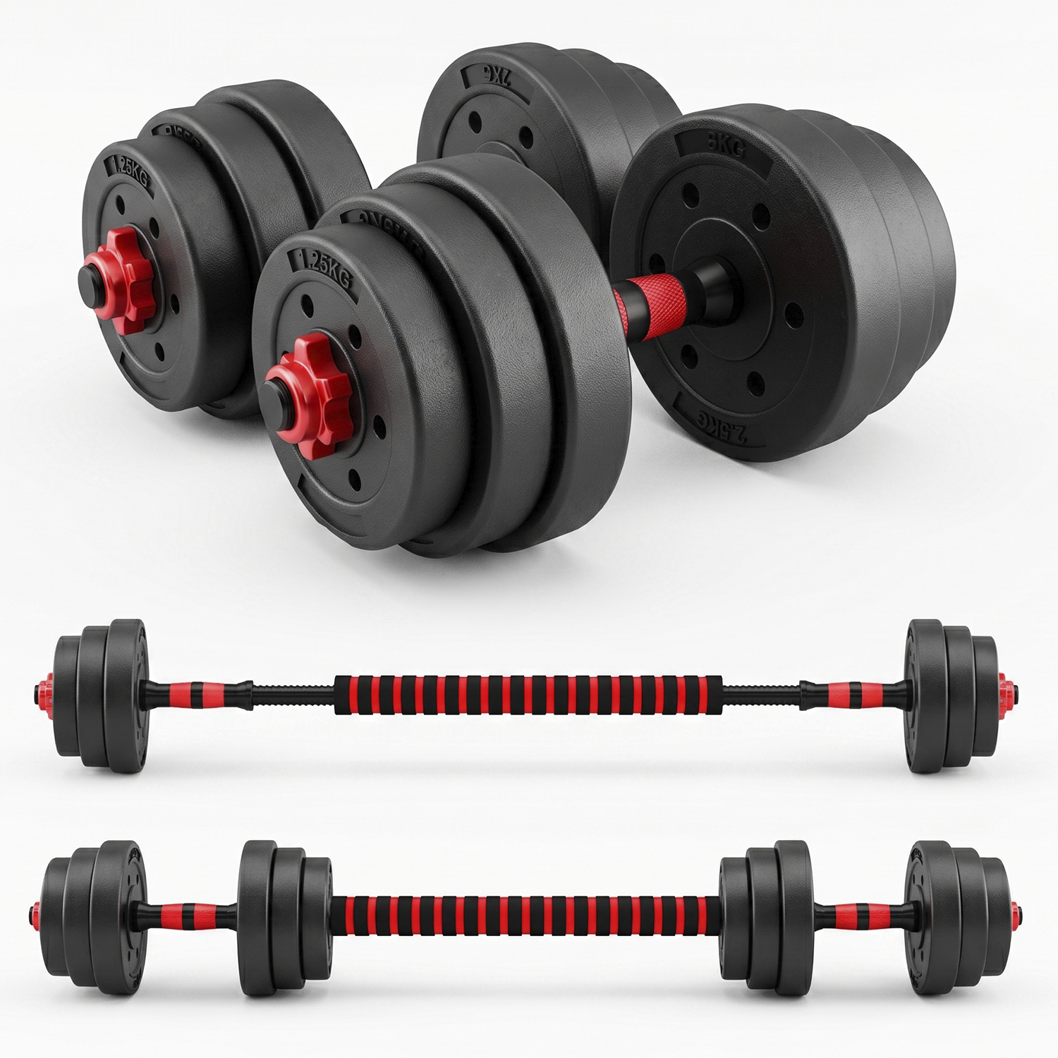SET PESAS MANCUERNAS Y BARRAS UNIBLES AJUSTABLES GYM 20 KG - 1