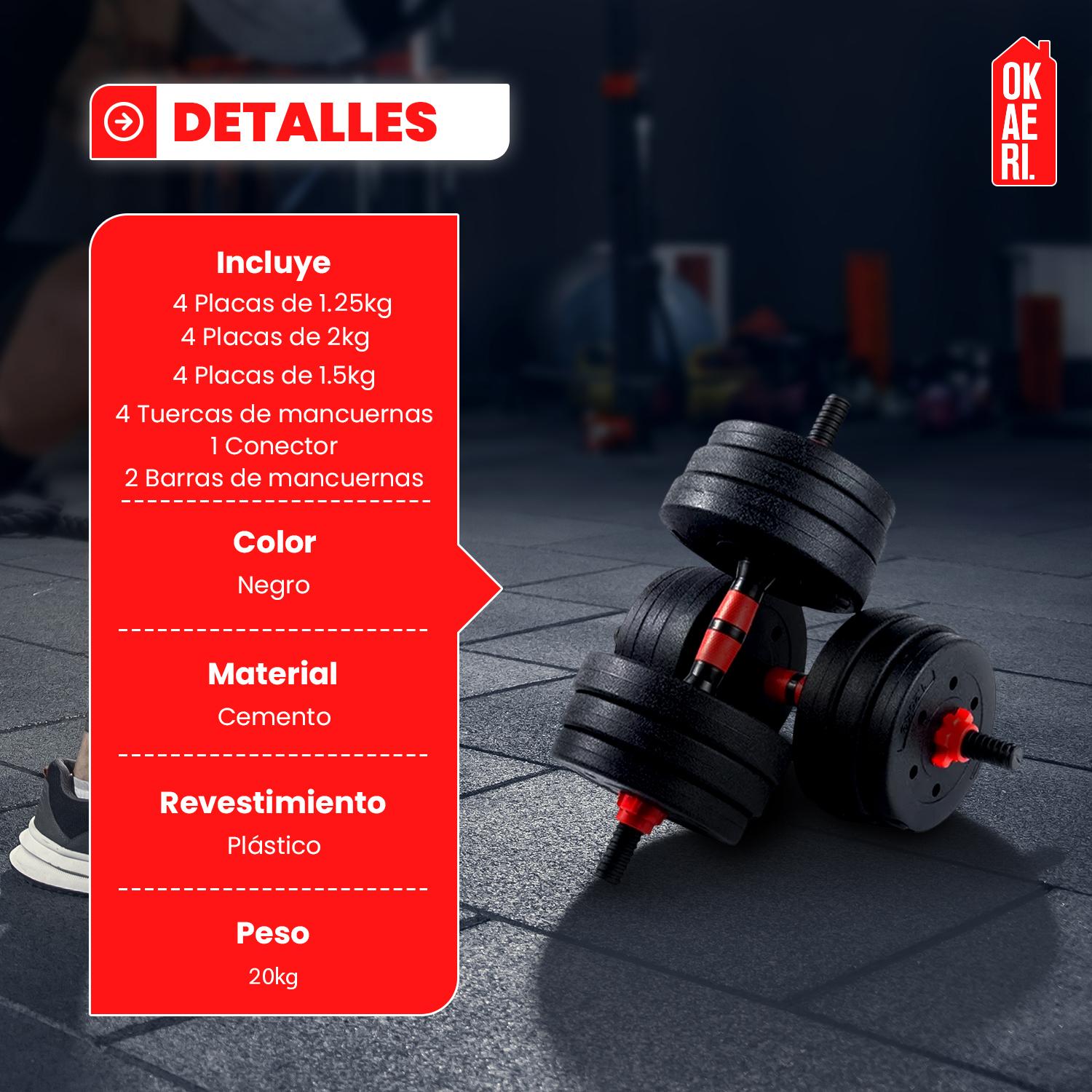 SET PESAS MANCUERNAS Y BARRAS UNIBLES AJUSTABLES GYM 20 KG - 3