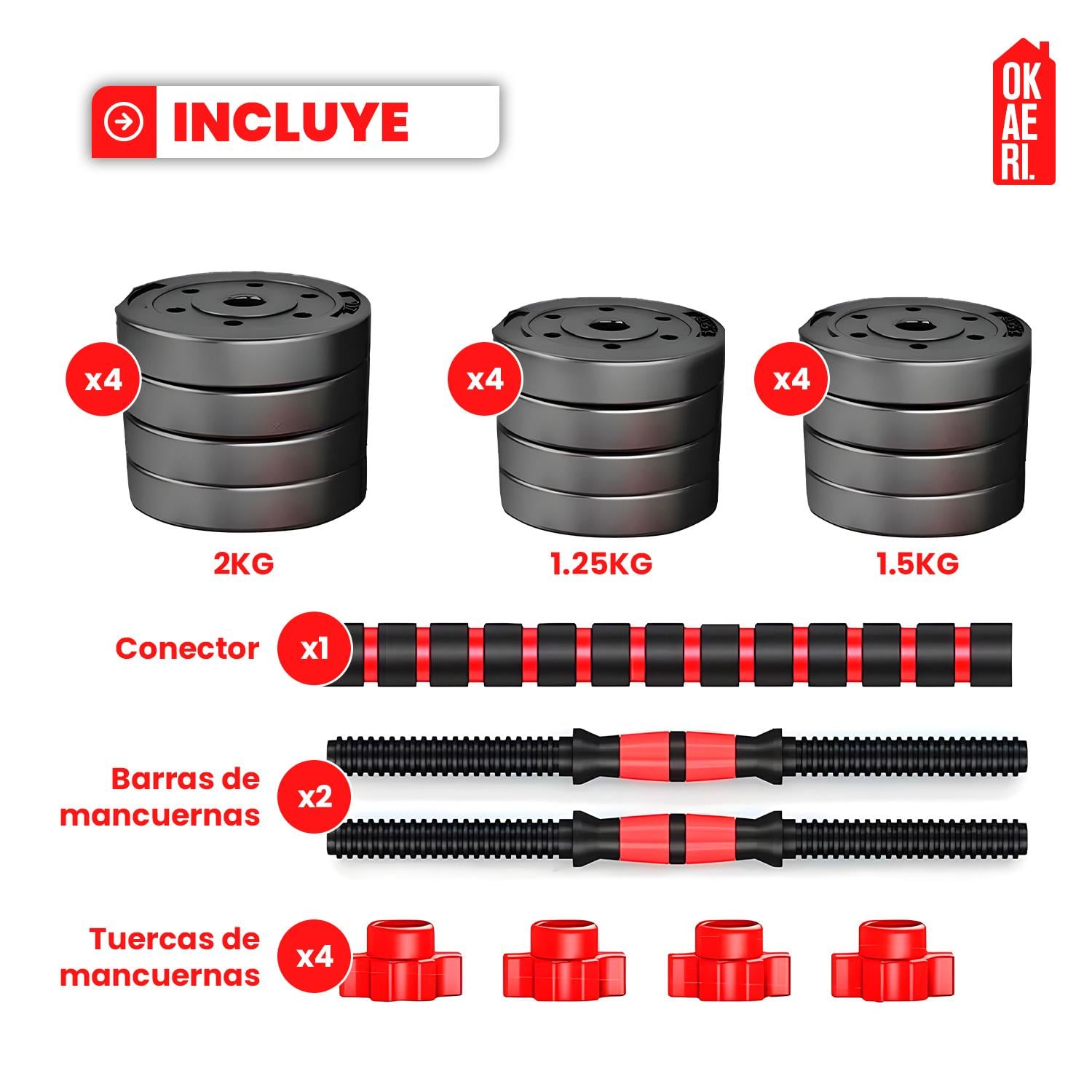 SET PESAS MANCUERNAS Y BARRAS UNIBLES AJUSTABLES GYM 20 KG - 4