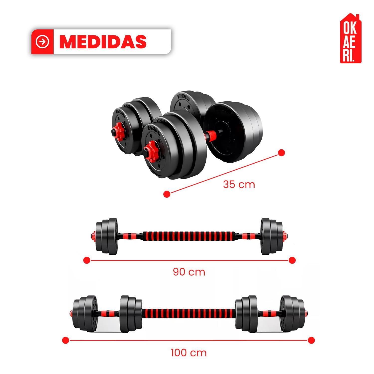 SET PESAS MANCUERNAS Y BARRAS UNIBLES AJUSTABLES GYM 20 KG - 5
