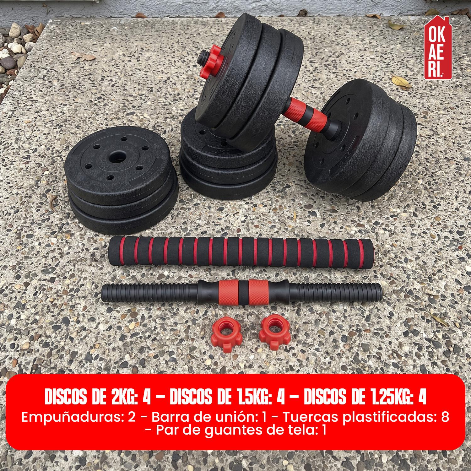 SET PESAS MANCUERNAS Y BARRAS UNIBLES AJUSTABLES GYM 20 KG - 6