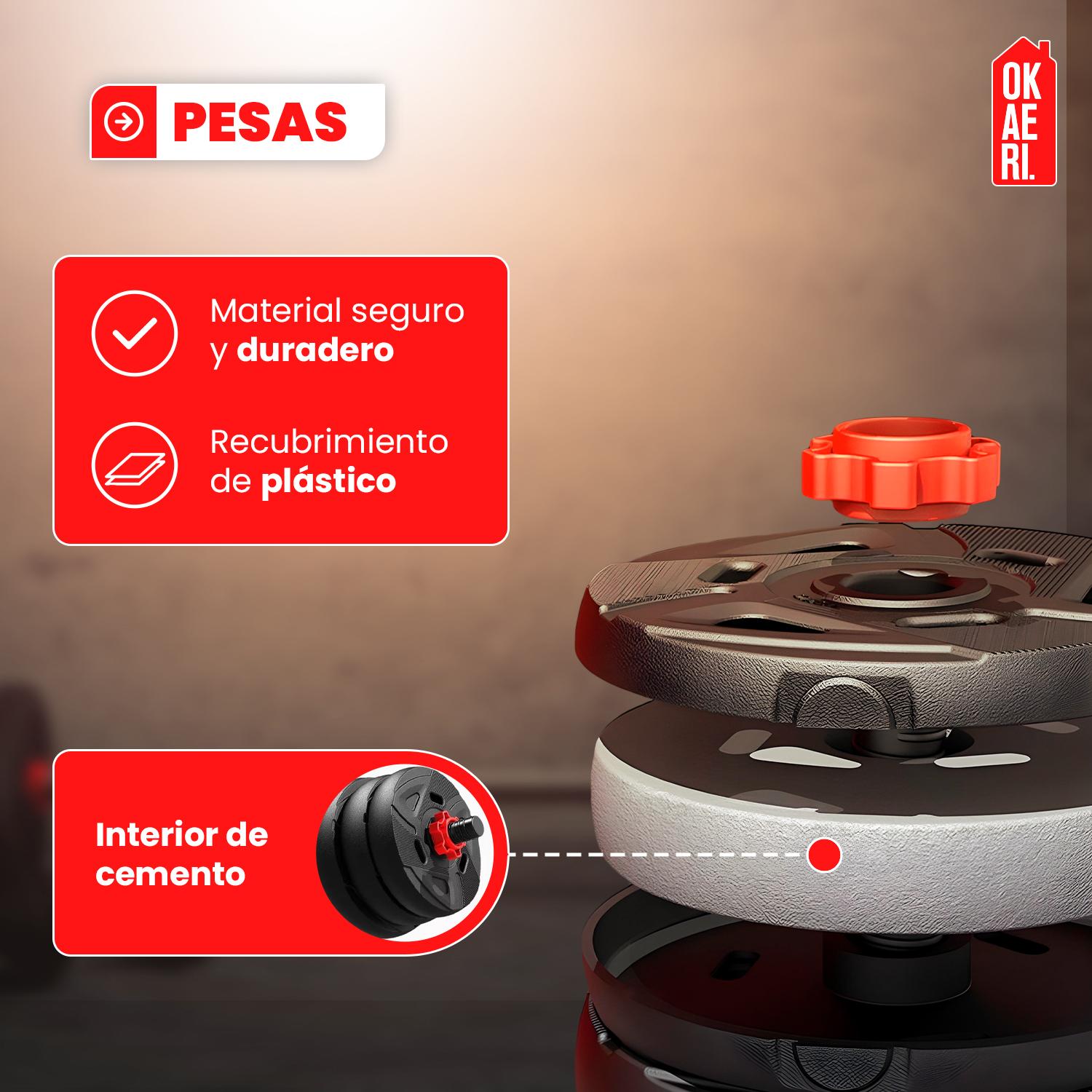 SET PESAS MANCUERNAS Y BARRAS UNIBLES AJUSTABLES GYM 20 KG - 7
