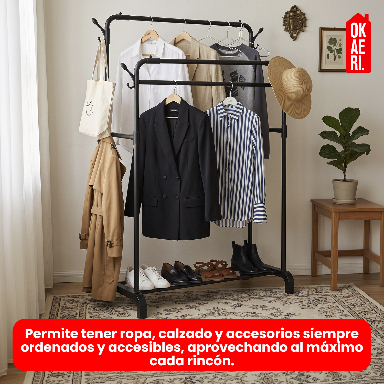 COLGADOR DOBLE METALICO ORGANIZADOR DE ROPA PERCHERO NEGRO ESTANTE - 4