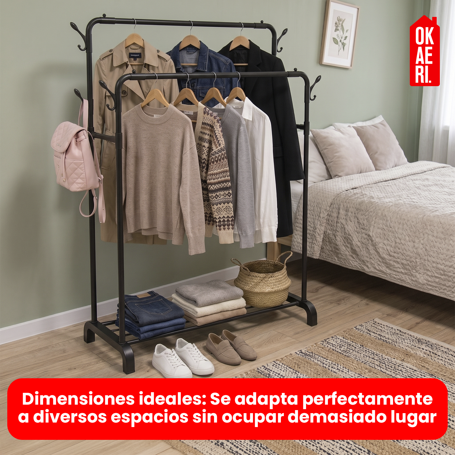 COLGADOR DOBLE METALICO ORGANIZADOR DE ROPA PERCHERO NEGRO ESTANTE - 6