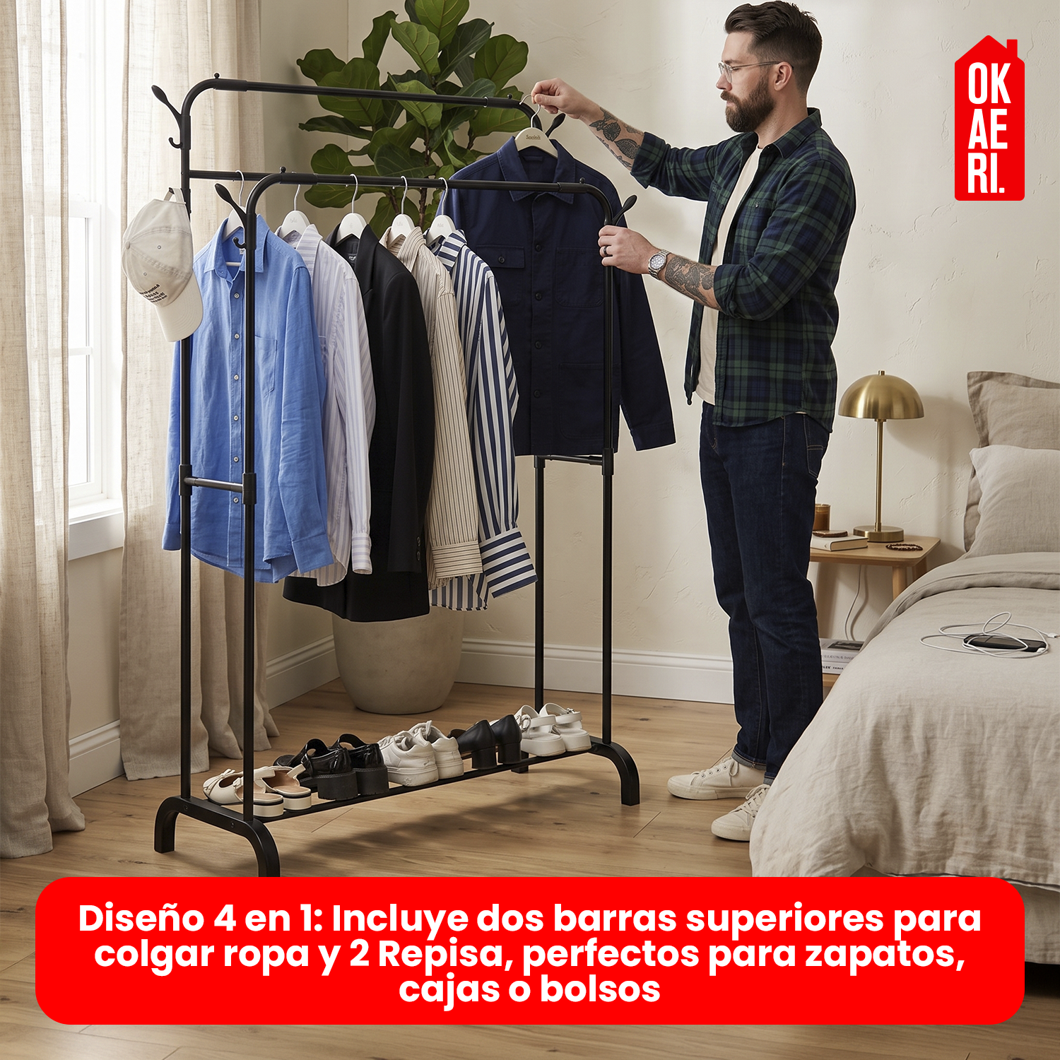 COLGADOR DOBLE METALICO ORGANIZADOR DE ROPA PERCHERO NEGRO ESTANTE - 7