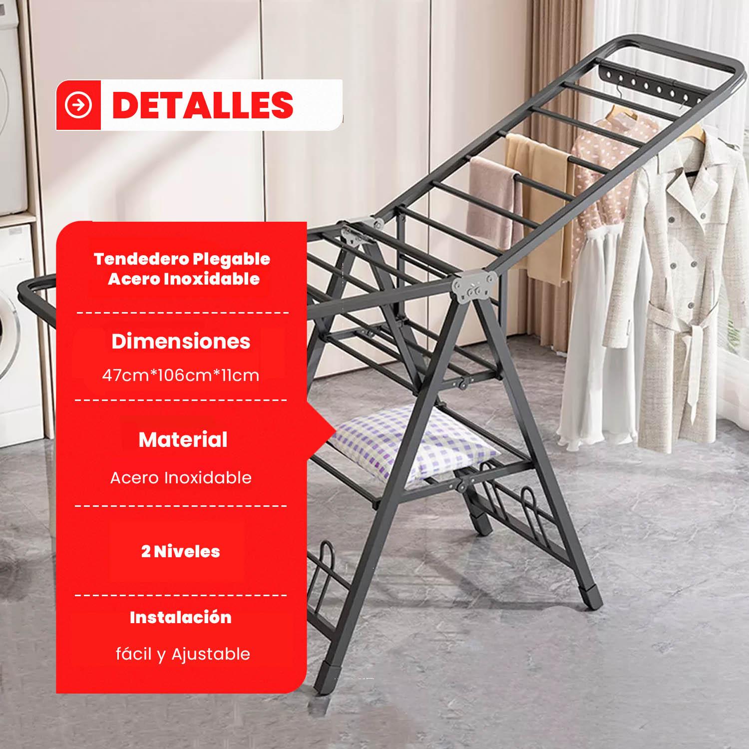 TENDEDERO PLEGABLE ACERO INOXIDABLE 170CM NEGRO - 2