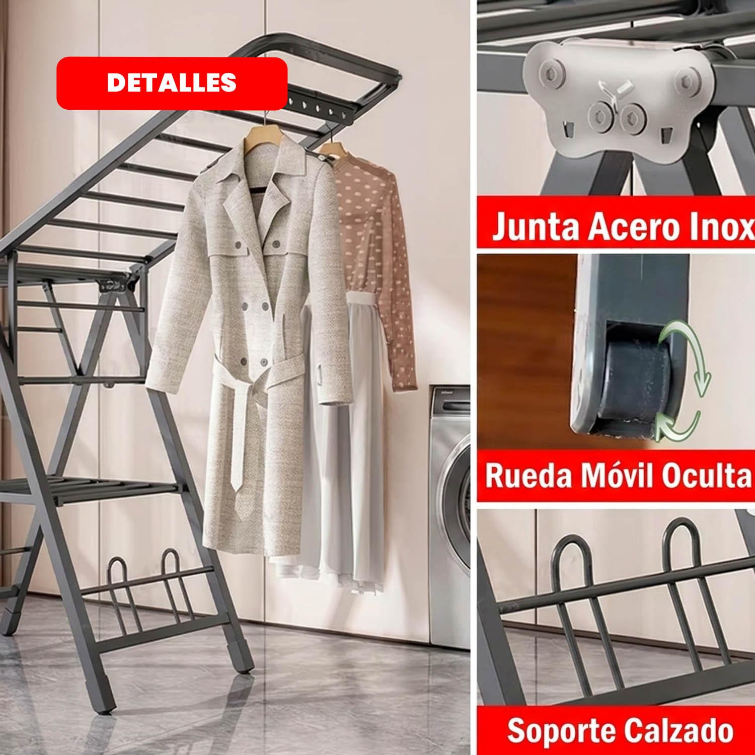 TENDEDERO PLEGABLE ACERO INOXIDABLE 170CM NEGRO - 3