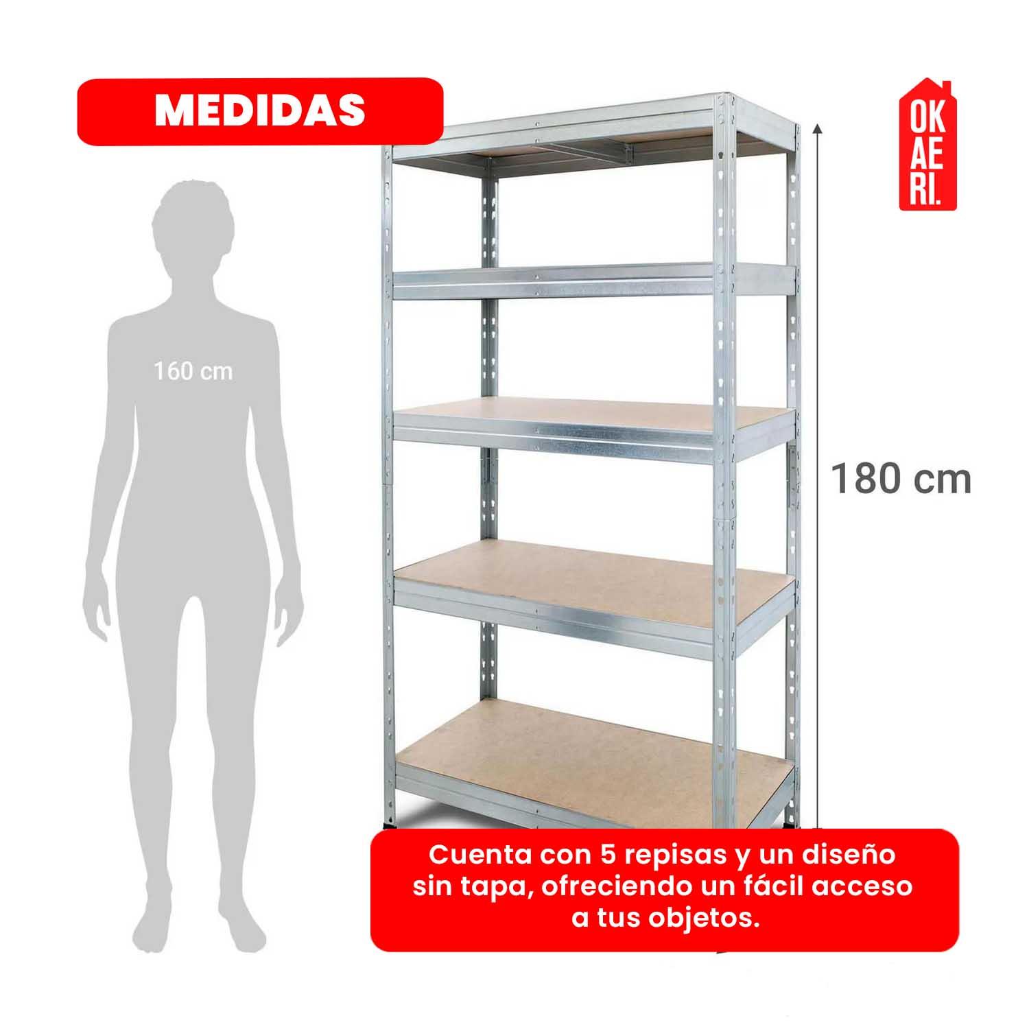 ESTANTE RACK METÁLICO 5 NIVELES 180X25X46CM 1500KG PLATEADO - 3