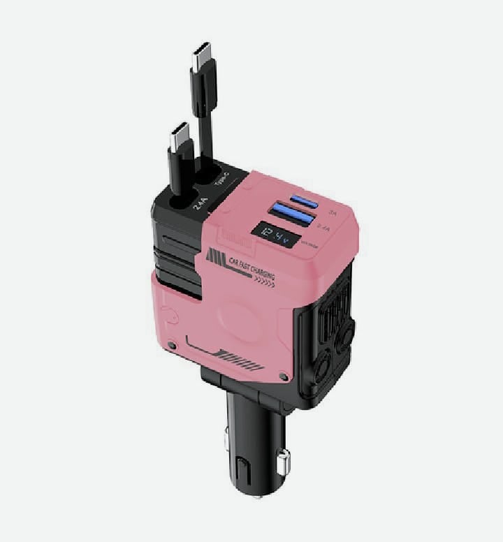 CARGADOR DE CELULAR CON CABLES RETRACTIL CARGA RAPIDA - A1 PINK - 1