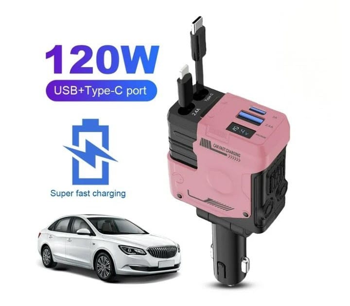 CARGADOR DE CELULAR CON CABLES RETRACTIL CARGA RAPIDA - A1 PINK - 5