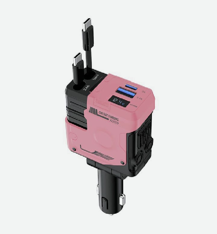 CARGADOR DE CELULAR CON CABLES RETRACTIL CARGA RAPIDA - A1 PINK - 6