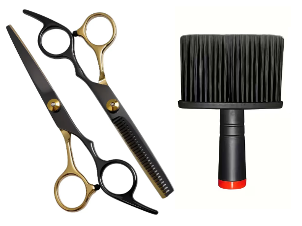 COMBO TIJERAS BLACK-GOLD + BOTAPELO PELUQUERIA BARBERIA - 1