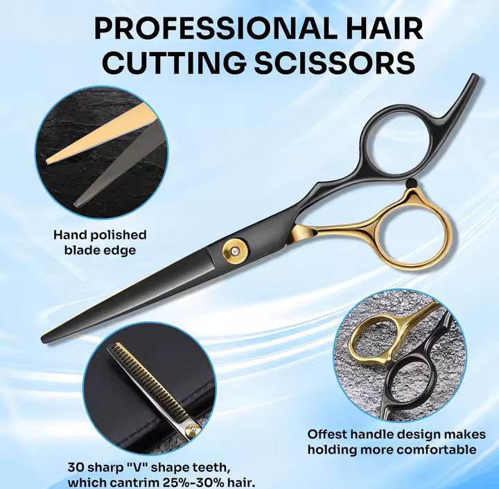 COMBO TIJERAS BLACK-GOLD + BOTAPELO PELUQUERIA BARBERIA - 2