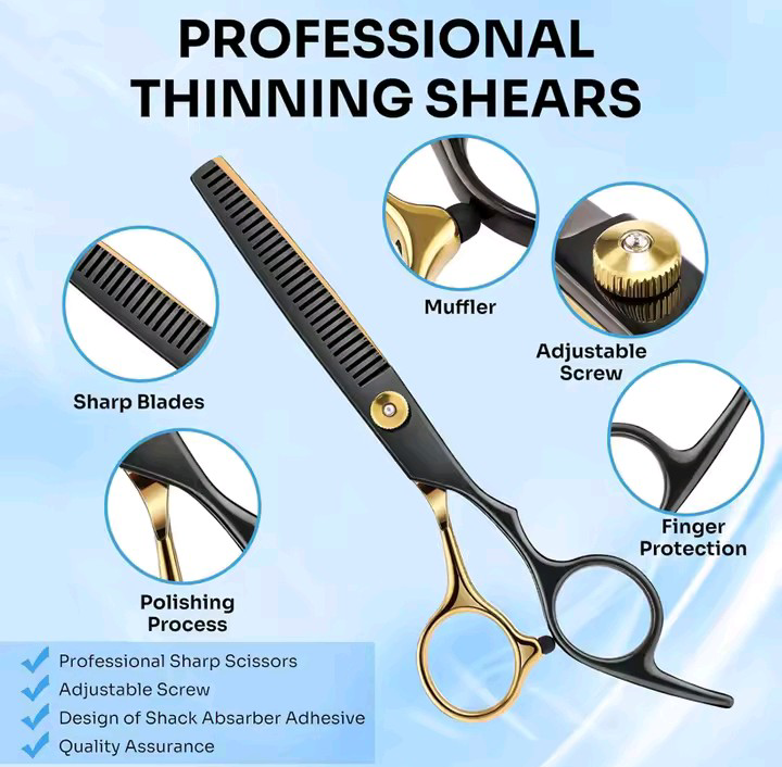 COMBO TIJERAS BLACK-GOLD + BOTAPELO PELUQUERIA BARBERIA - 3