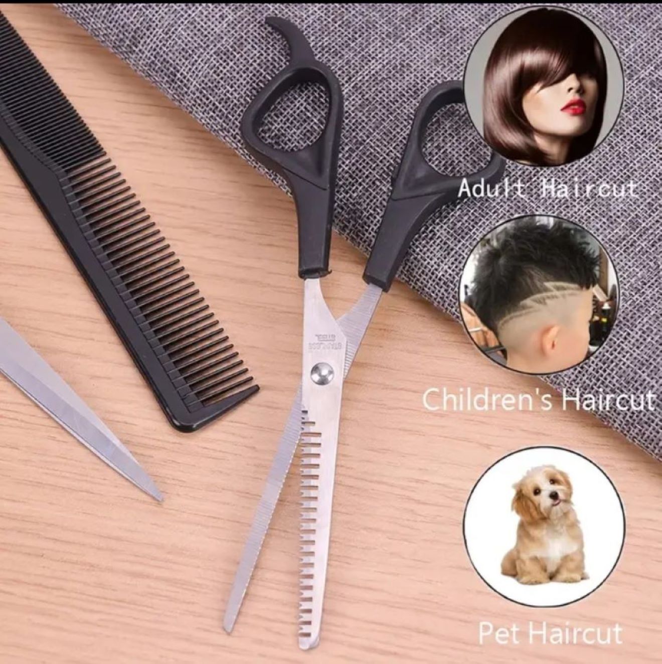 TIJERAS RECTAS CORTE Y PULIDORA CON PEINE PELUQUERIA USO DOMESTICO - 4