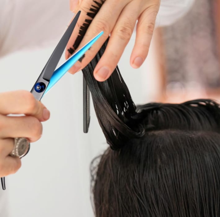 KIT DE TIJERAS AZUL-NEGRO CORTE PULIDO CON PEINE PELUQUERIA BARBERIA - 4