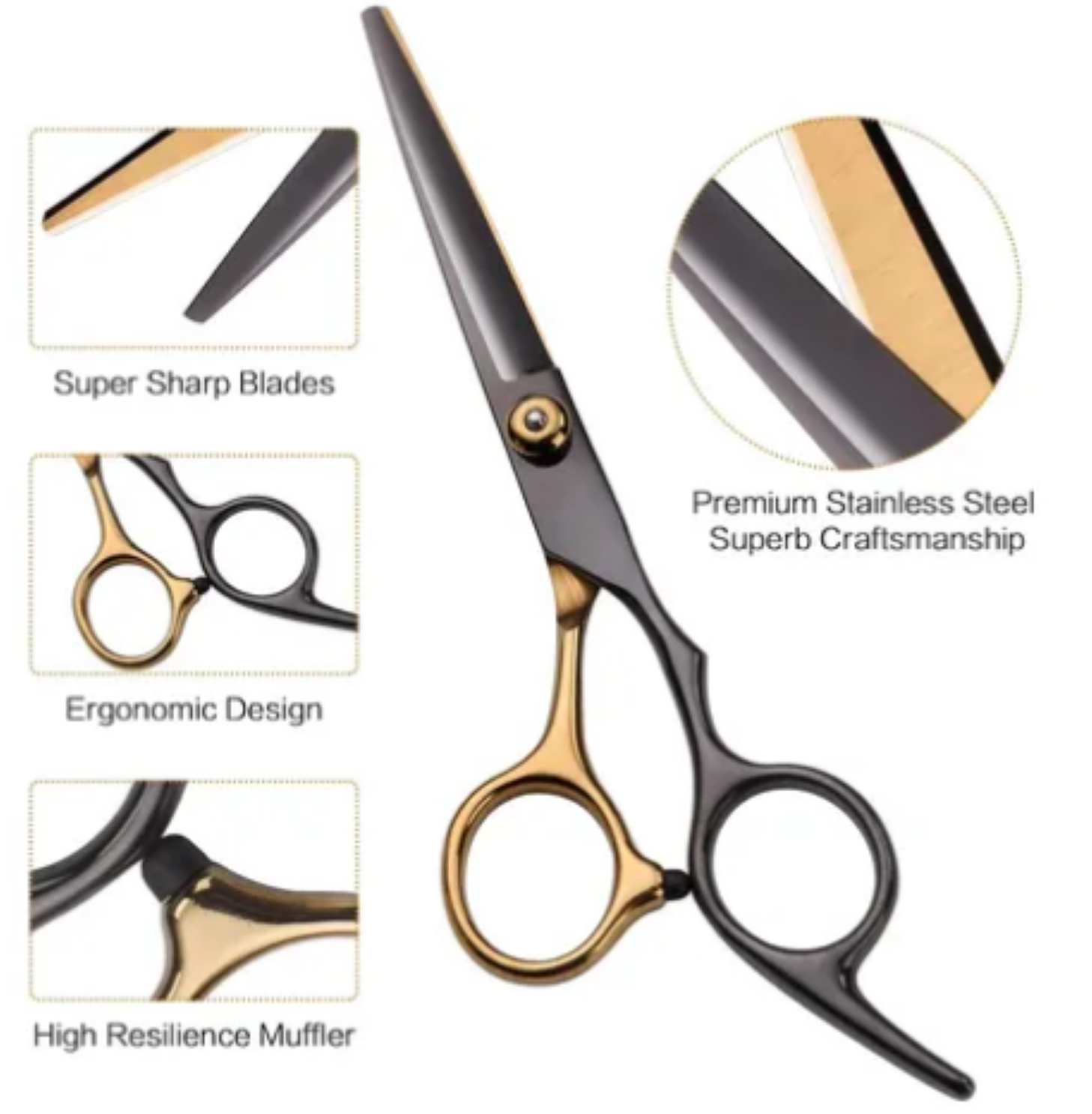 KIT DE TIJERAS BLACK-GOLD CON ACCESORIOS DE PELUQUERIA BARBERIA - 2