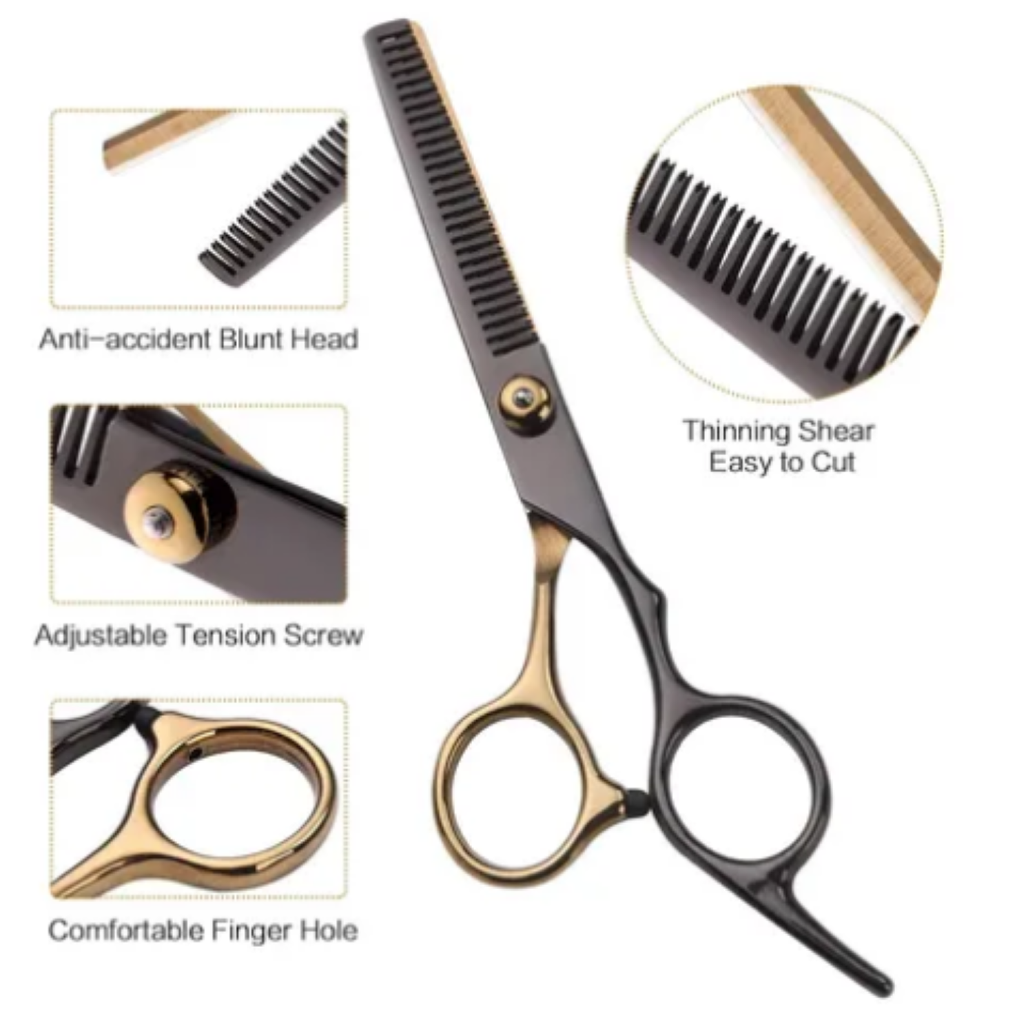KIT DE TIJERAS BLACK-GOLD CON ACCESORIOS DE PELUQUERIA BARBERIA - 3