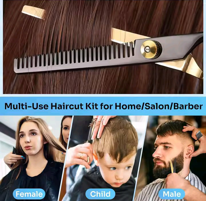 KIT DE TIJERAS BLACK-GOLD CON ACCESORIOS DE PELUQUERIA BARBERIA - 6