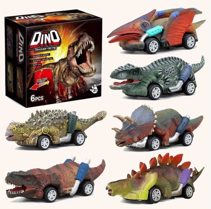 SET DE 6 CARRITOS DINOSAURIO A FRICCION PARA NIÑOS - 1