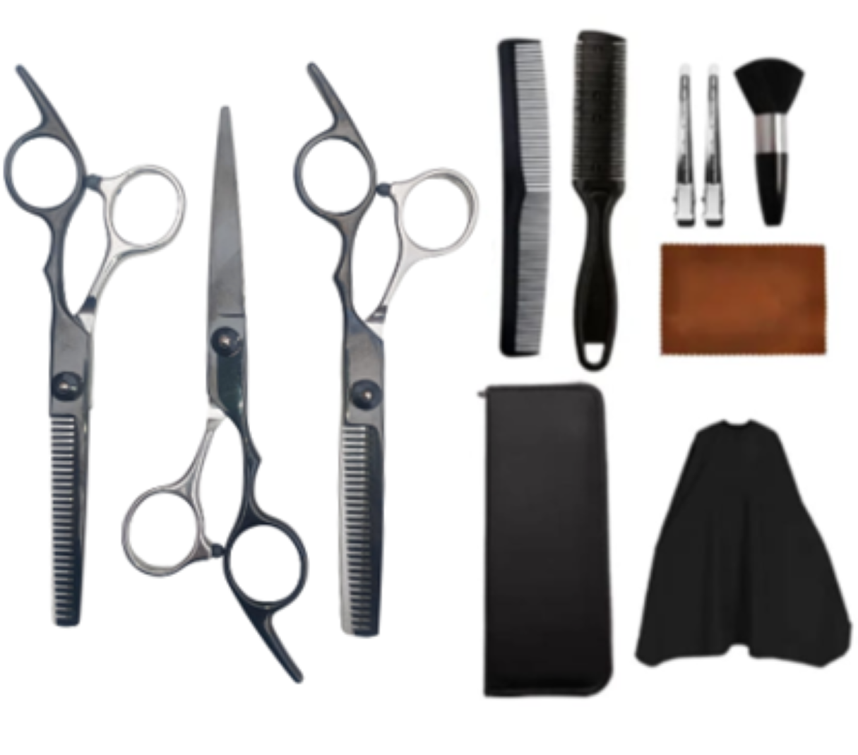 SET DE 3 TIJERAS PROFESIONALES CON ACCESORIOS PELUQUERIA BARBERIA - 1