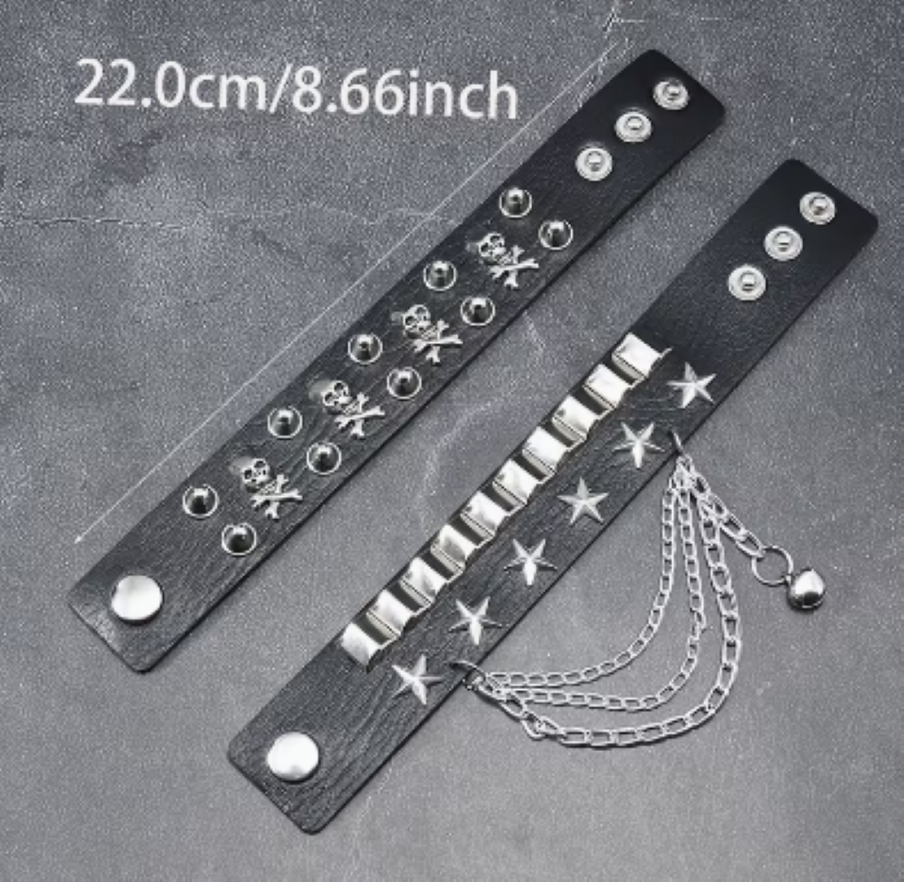 SET DE 4 PULSERAS DARK PUNK EN RELIEVE CON CADENA - 3