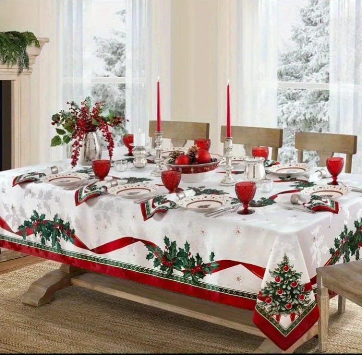 MANTEL DE MESA ELEGANTE ESTILO NAVIDEÑO 140X220 CM - 1
