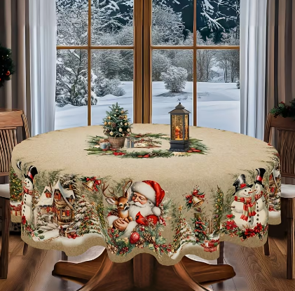 MANTEL NAVIDEÑO DE MESA REDONDA 150X150 CM - 1