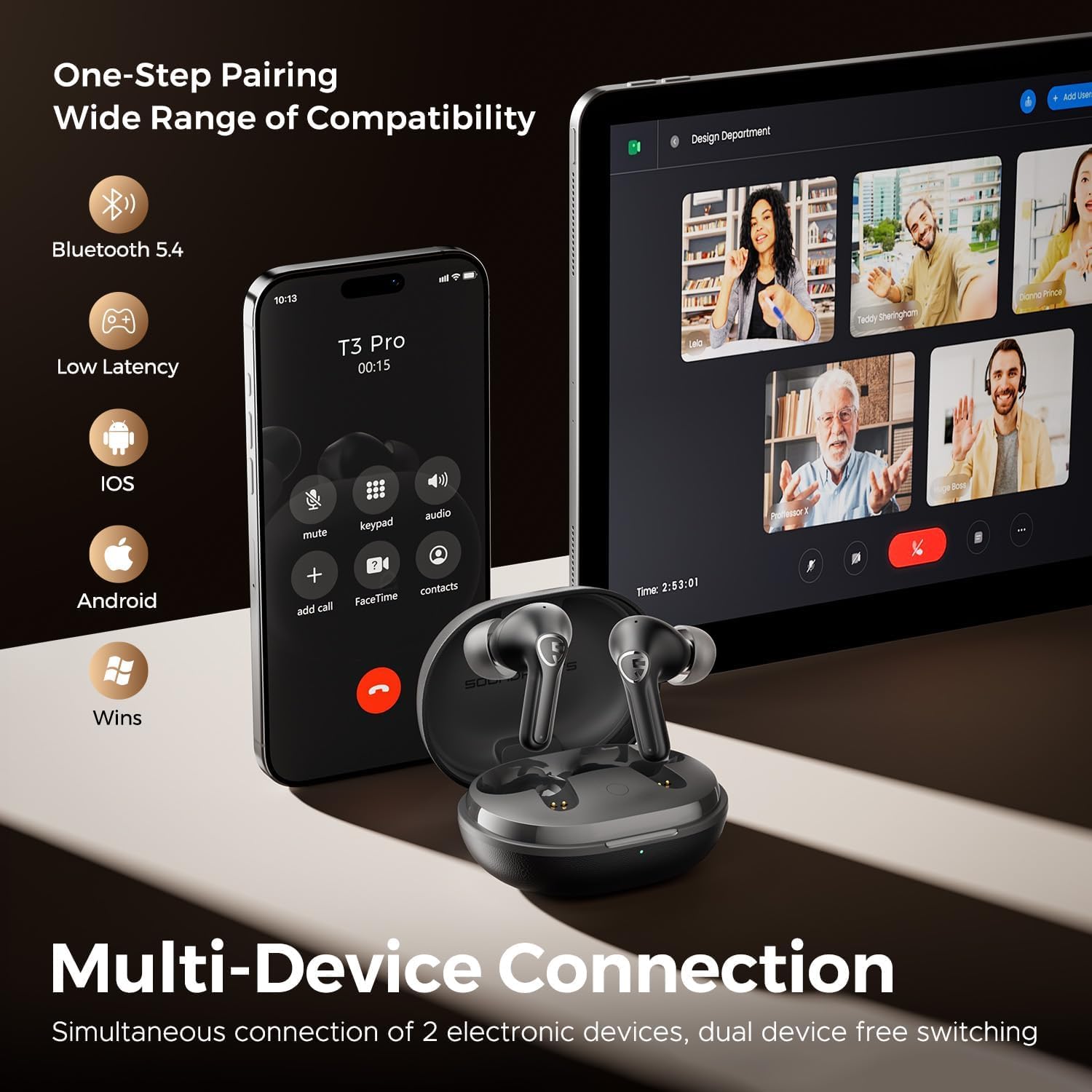 AUDÍFONOS BLUETOOTH SOUNDPEATS T3 PRO ANC 28 HORAS - 4