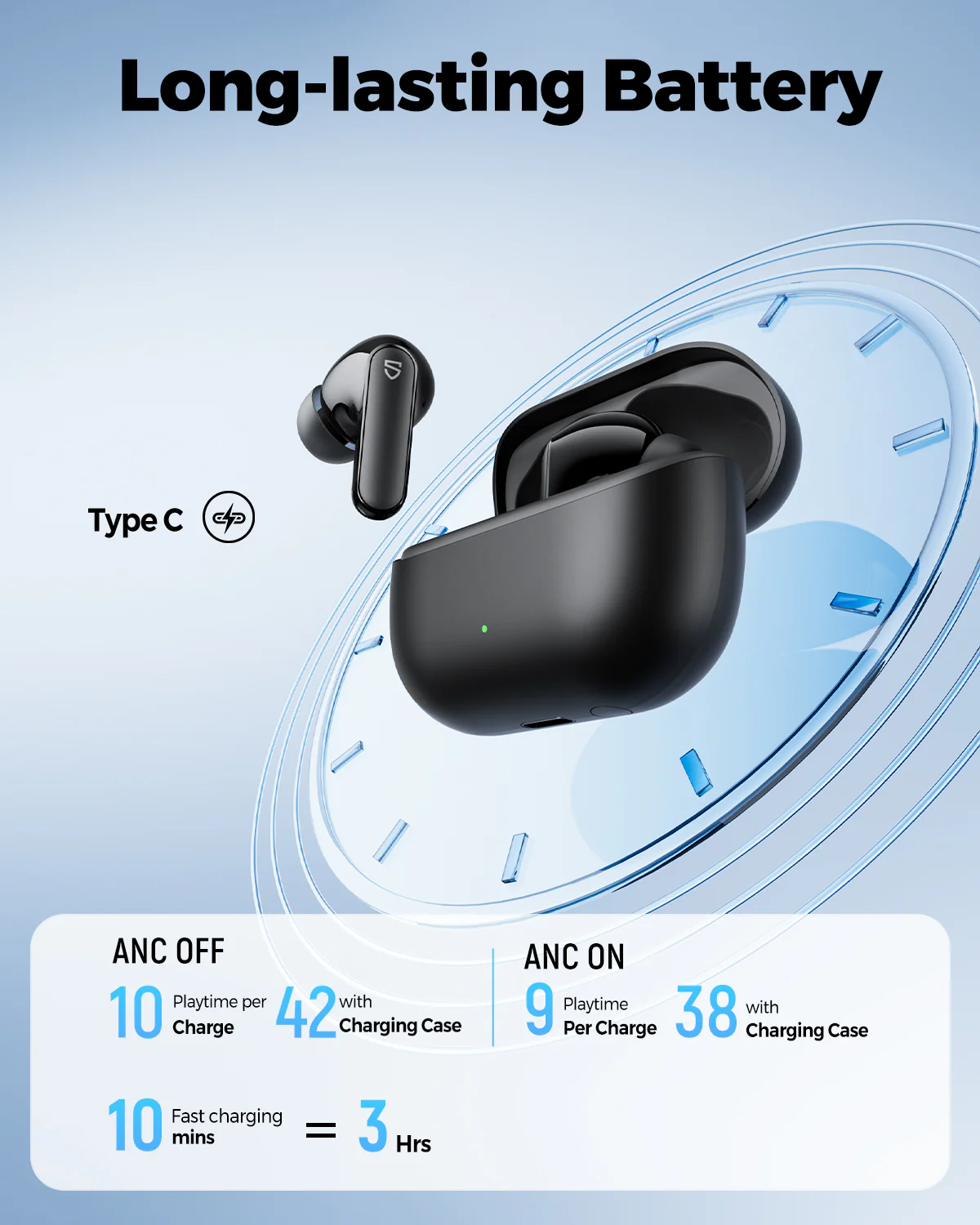 AUDIFONOS SOUNDPEATS Q3 PRO ANC AI ENC 42 HORAS NEGRO - 3