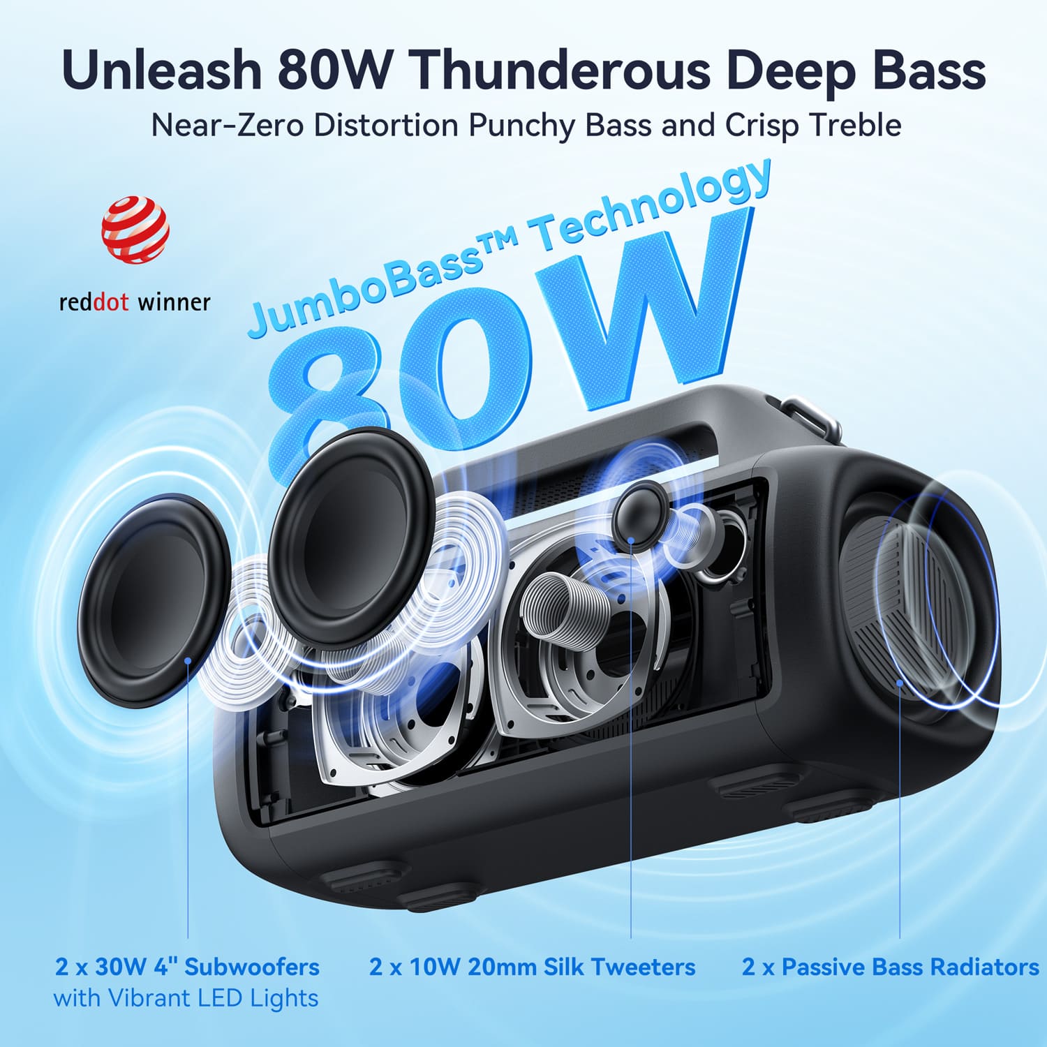 PARLANTE PORTÁTIL EARFUN UBOOM X 80W BLUETOOTH IP67 NEGRO - 5