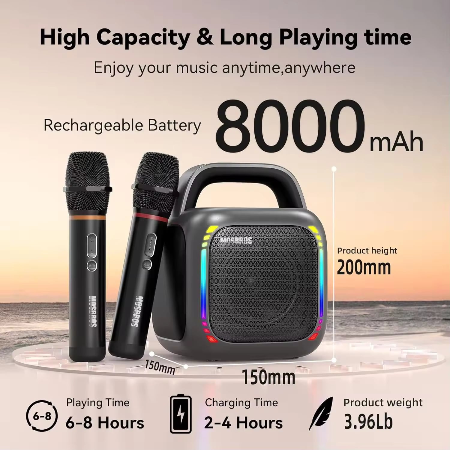 PARLANTE KARAOKE PORTÁTIL MOSBROS KARABOX 50W IPX6 - 6