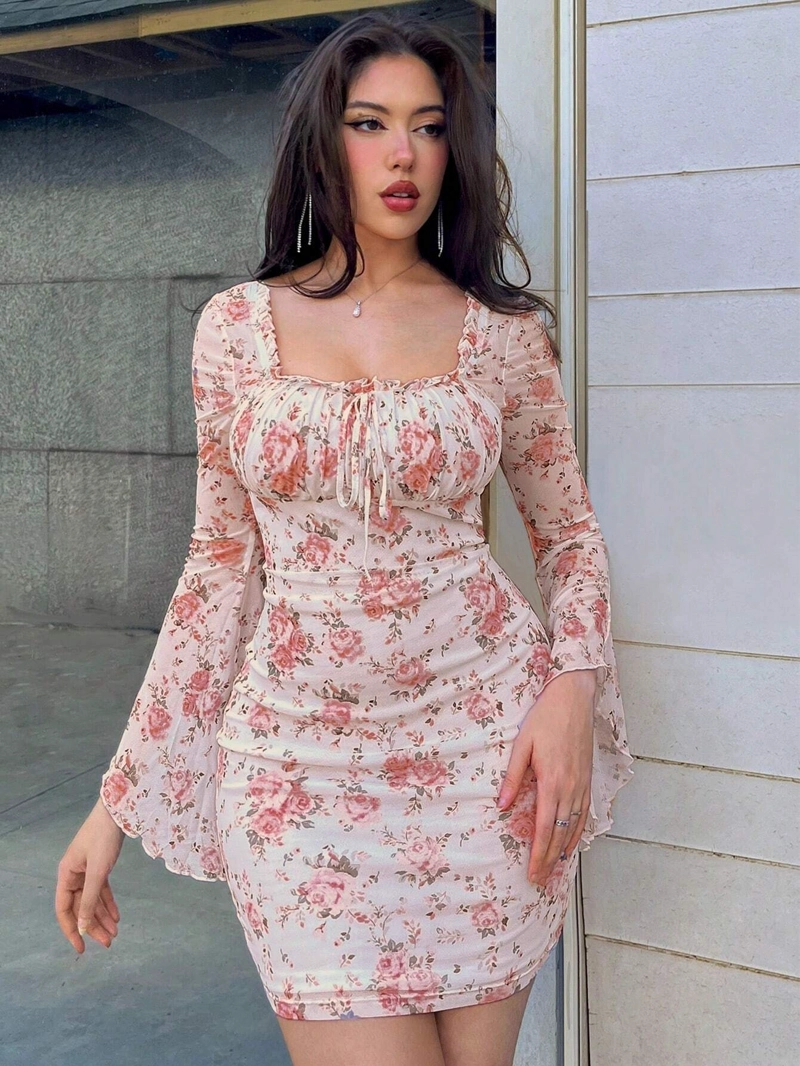 VESTIDO LOLITAS FLOREADA CASUAL CON MANGA - 2