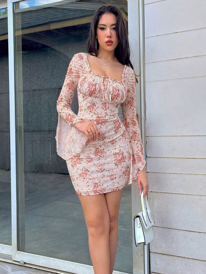 VESTIDO LOLITAS FLOREADA CASUAL CON MANGA - 3