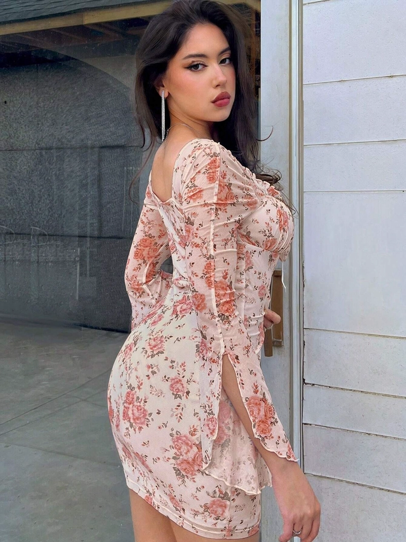 VESTIDO LOLITAS FLOREADA CASUAL CON MANGA - 4
