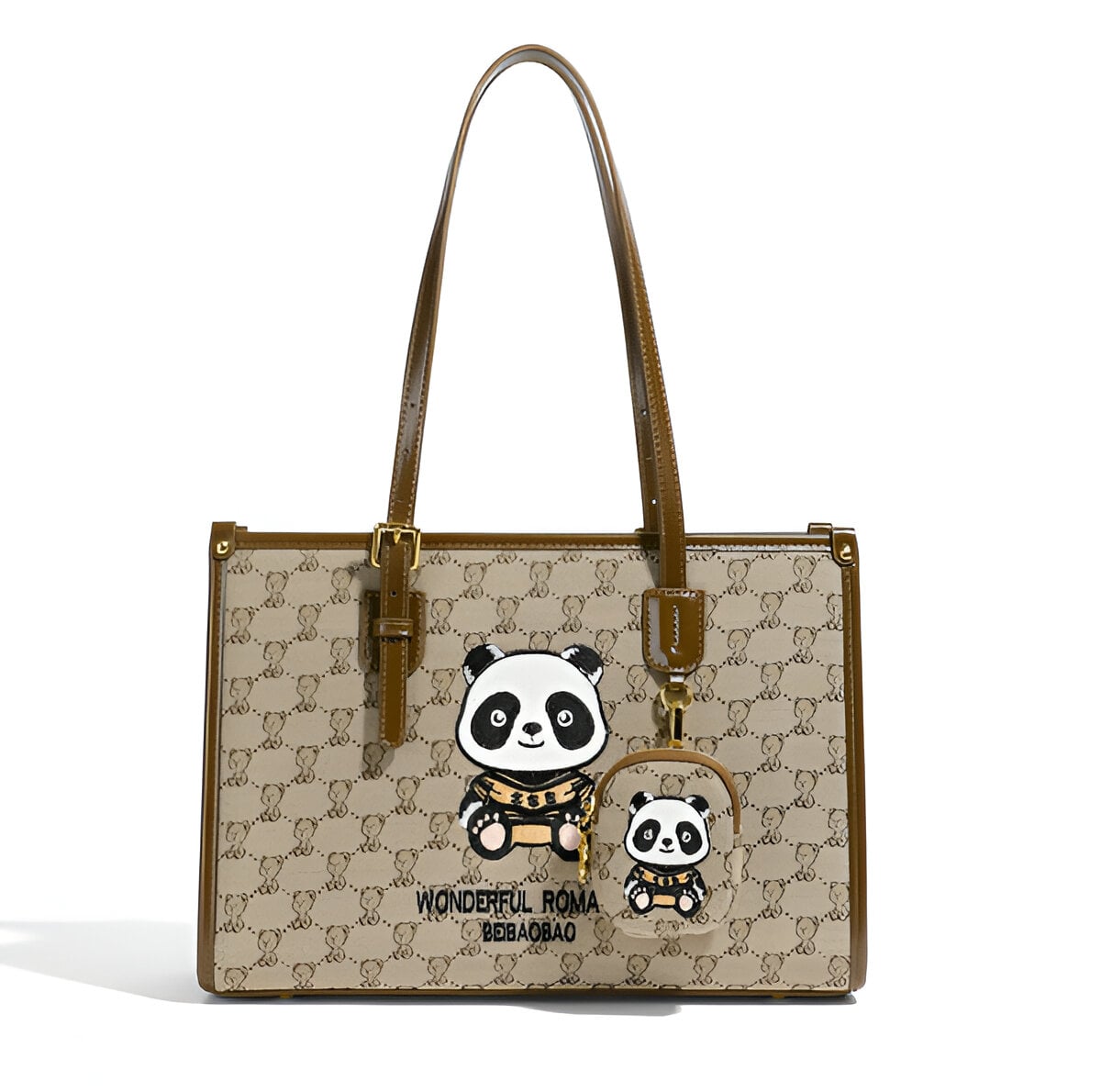 CARTERA BEAR CUERO PU OSITO PANDA CUADROS - 1