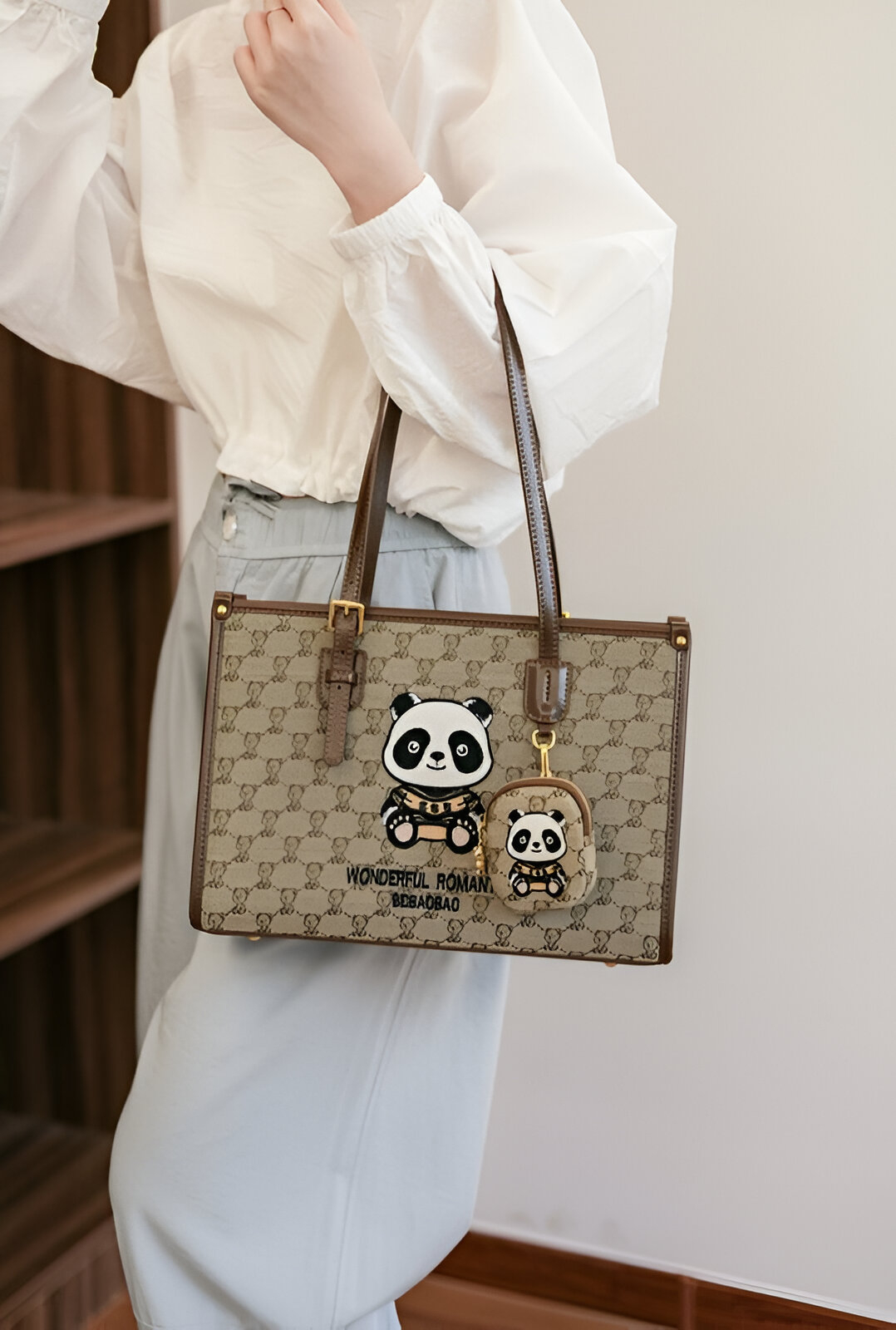 CARTERA BEAR CUERO PU OSITO PANDA CUADROS - 2