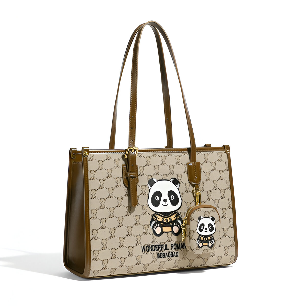 CARTERA BEAR CUERO PU OSITO PANDA CUADROS - 3