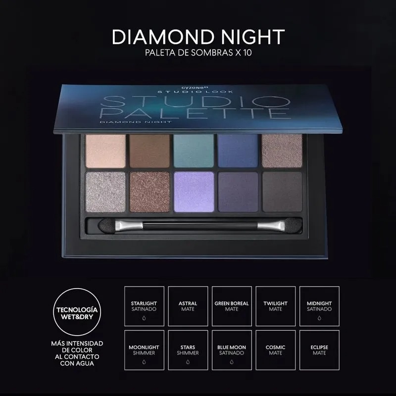 PALETA DE SOMBRAS STUDIO LOOK COLOR DIAMOND NIGHT CYZONE - 6