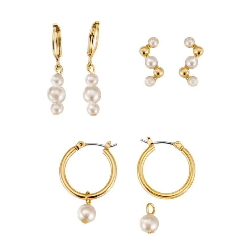 SET ARETES X3 SPARKLING PEARLS - 1
