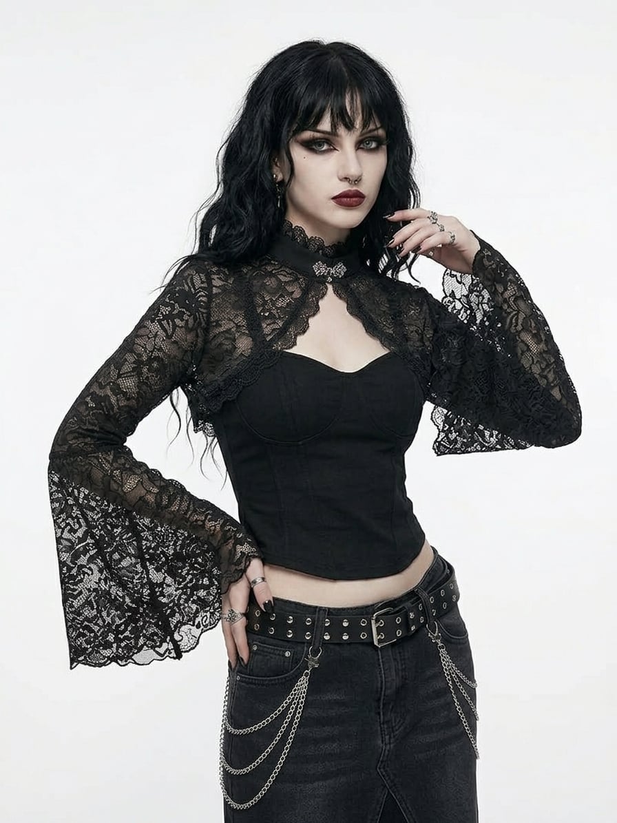 TOP LOLITAS BOLERO GOTICA DE ENCAJE NEGRA - 1