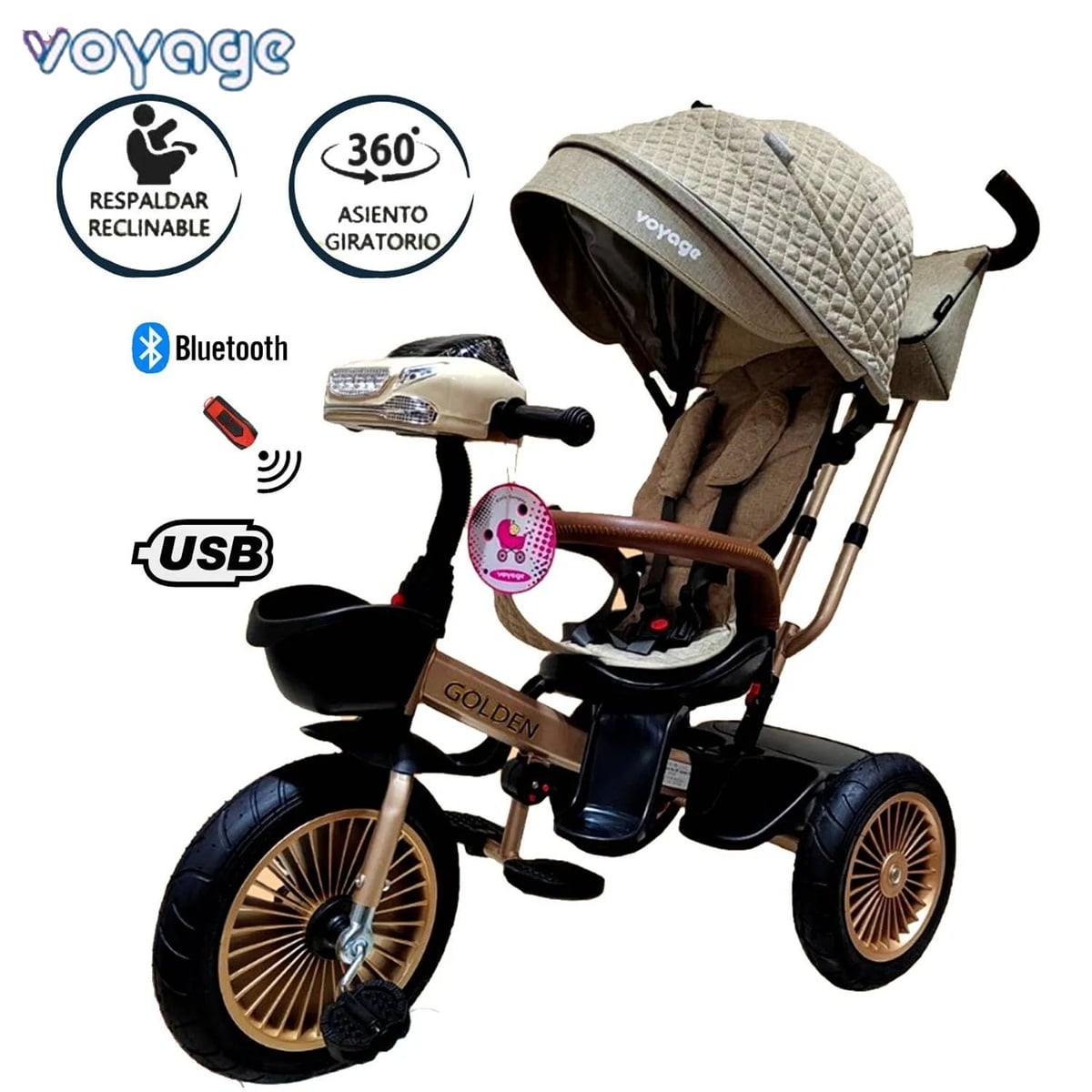 TRICICLO ASIENTO GIRATORIO GOLDEN CON TELA UV BEIGE - 1