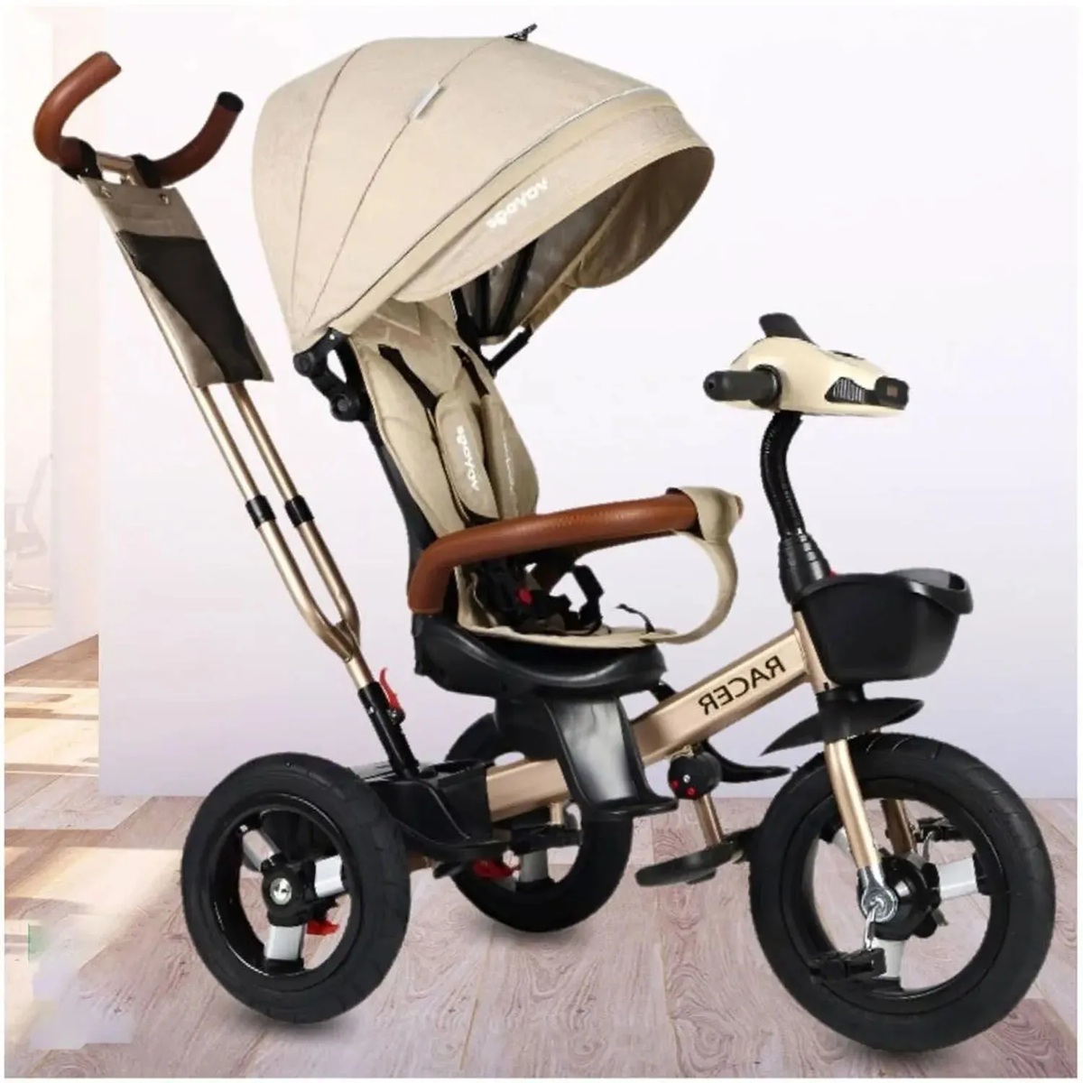 TRICICLO GUIADOR PARA NIÑOS USB Y BLUETOOH RACER BEIGE - 2
