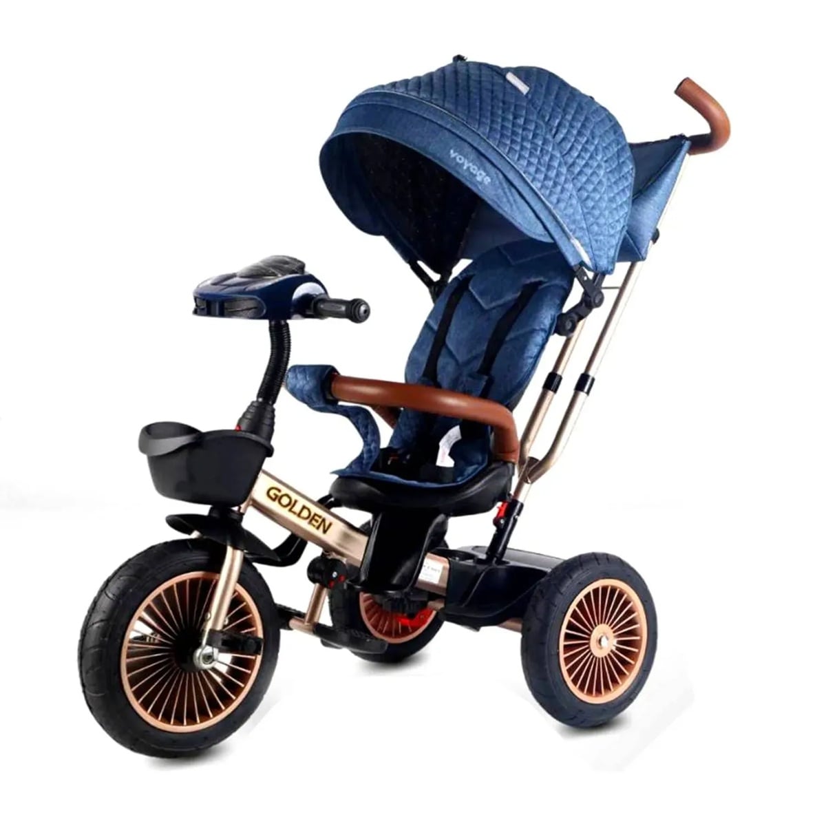 TRICICLO ASIENTO GIRATORIO GOLDEN CON TELA UV AZUL - 2