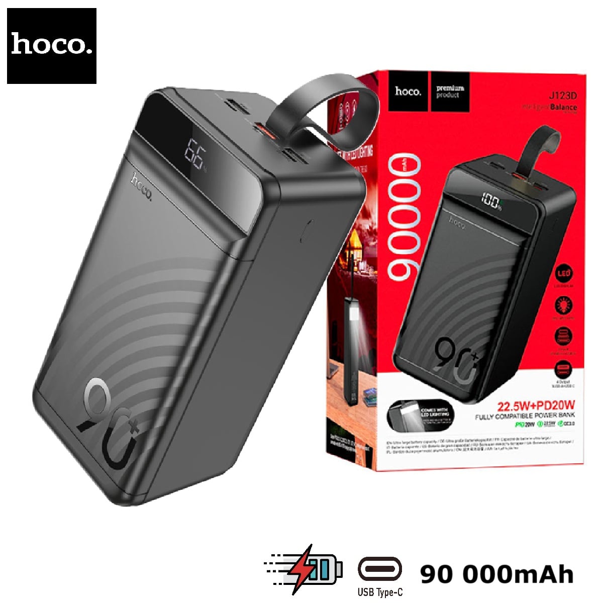 POWER BANK 90000MAH CARGA RAPIDA 22.5 W HOCO J123D - 1