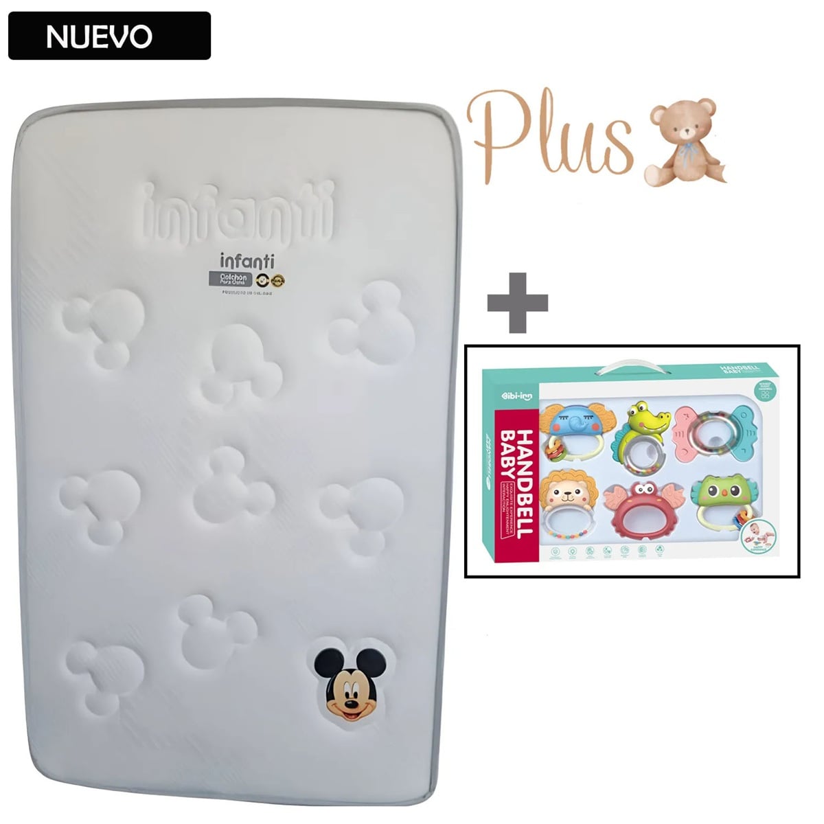 COLCHÓN PLUS PARA BEBÉ BORDES GRIS +SET SONAJA 6PC - 1